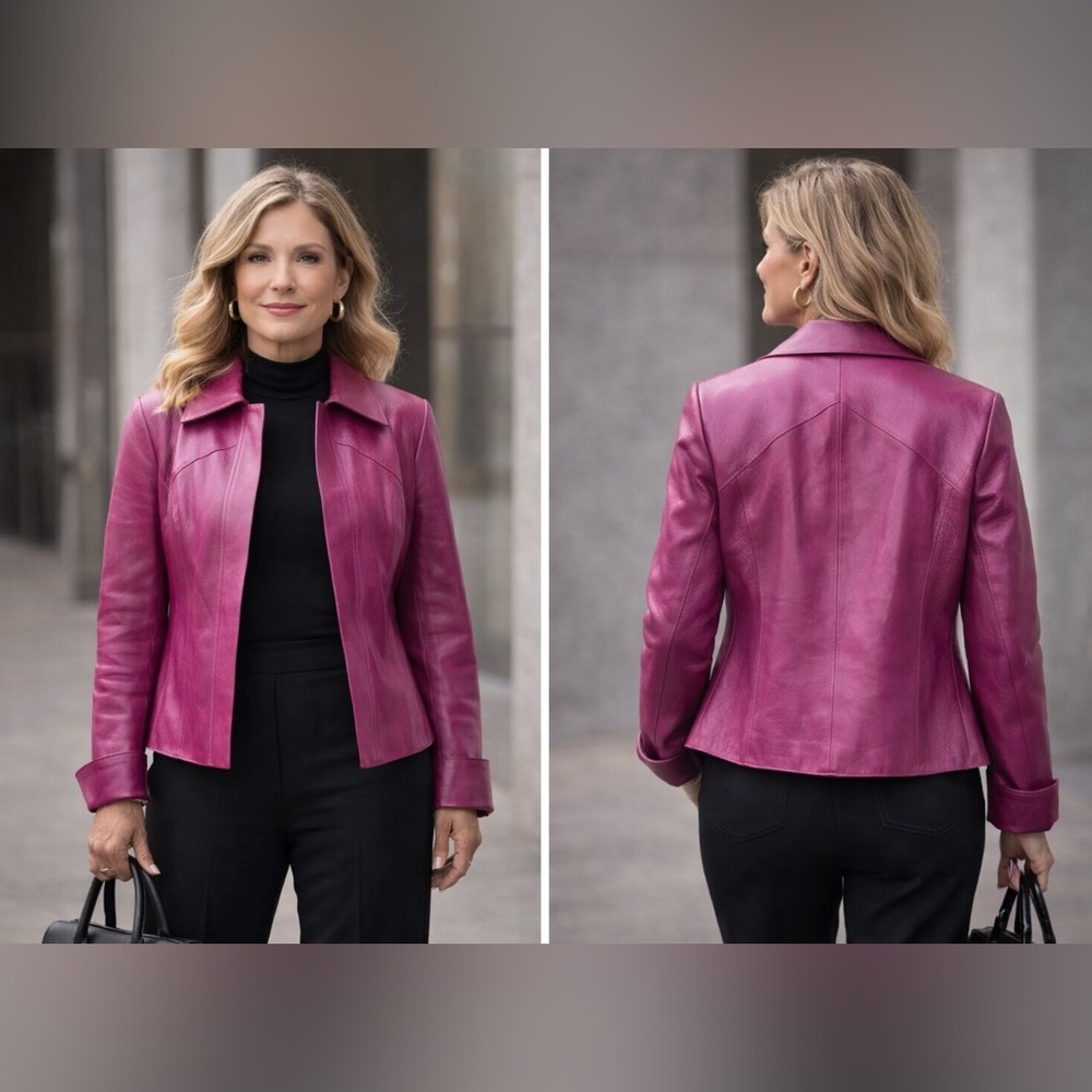 Juliana Collezione Fuchsia Lamb Leather Jacket Medium Made USA